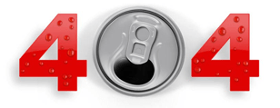 Logo 404 - le 0 est représenté par une vue aérienne d'une canette de soda ouverte